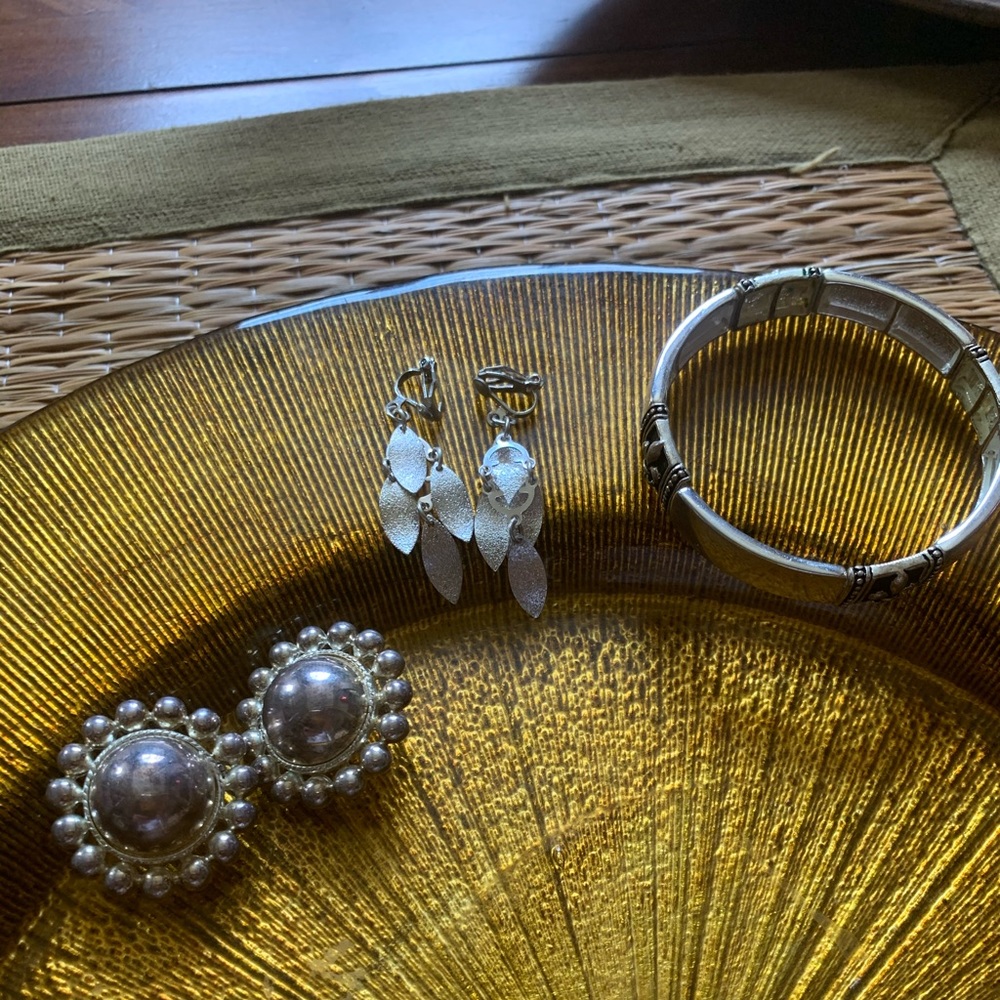 Silver Earrings and Bracelet